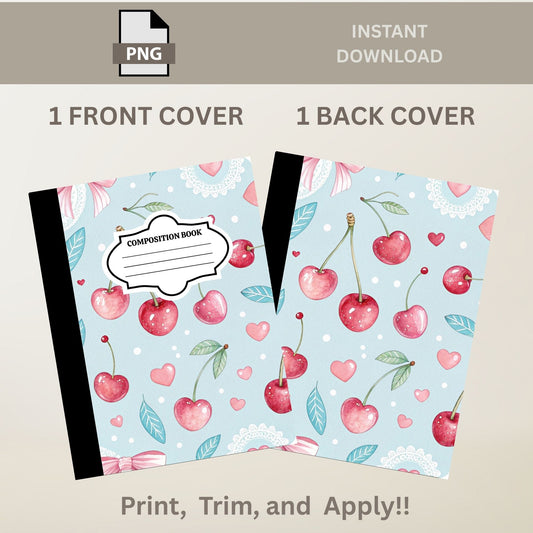 School Composition Notebook Custom Coquette Cherries Digital File