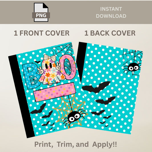 School Composition Notebook Custom Boo Floral Halloween Digital File