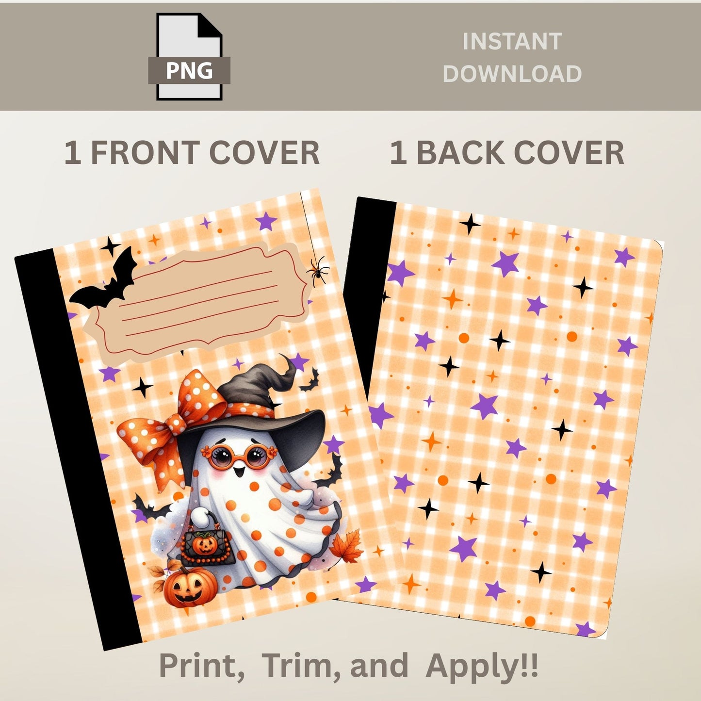 School Composition Notebook Custom Dotted Ghost Halloween Digital File