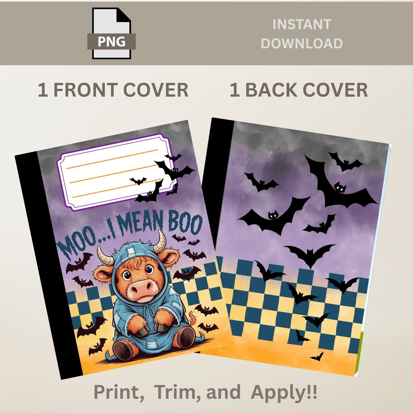 School Composition Notebook Custom Moo Halloween Digital File