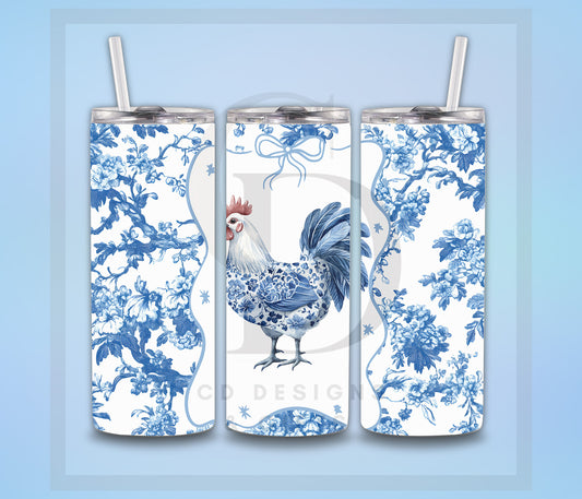 Blue Chinoiserie Chicken Tumbler Wrap PNG Digital File | Digital Download