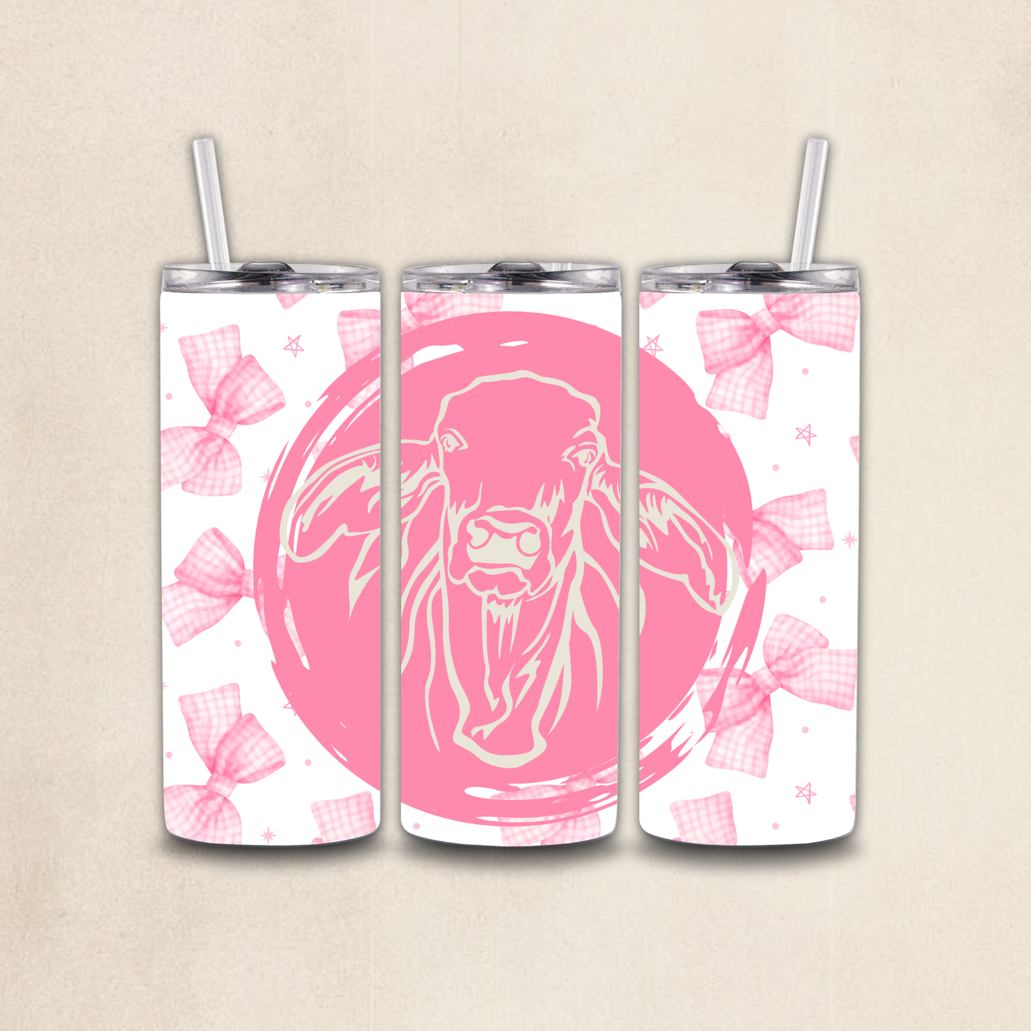Brahman Cow Pink Ribbon Western Tumbler Wrap PNG Digital File | Digital Download