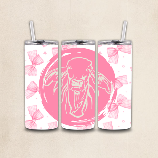 Brahman Cow Pink Ribbon Western Tumbler Wrap PNG Digital File | Digital Download