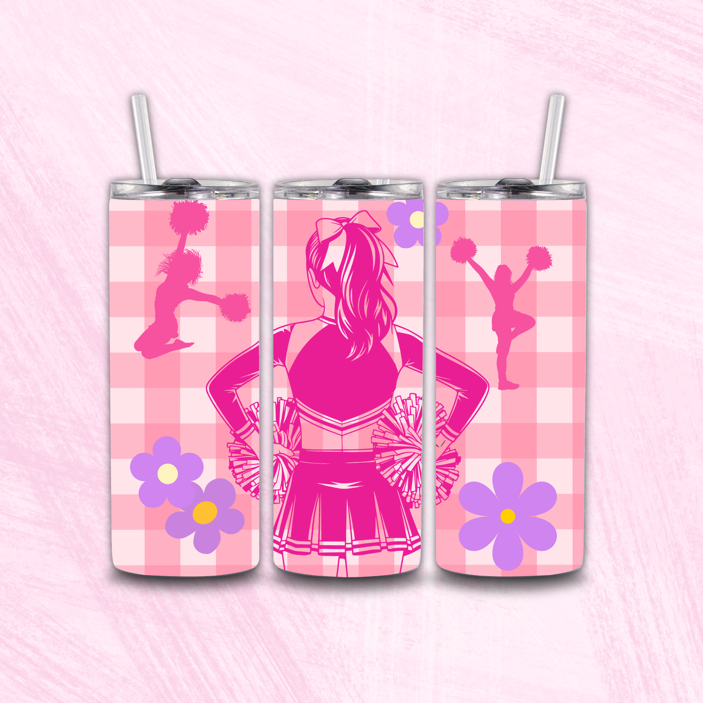 Cheerleader and Gingham Print Tumbler Wrap PNG Digital File | Digital Download