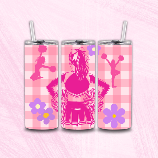 Cheerleader and Gingham Print Tumbler Wrap PNG Digital File | Digital Download