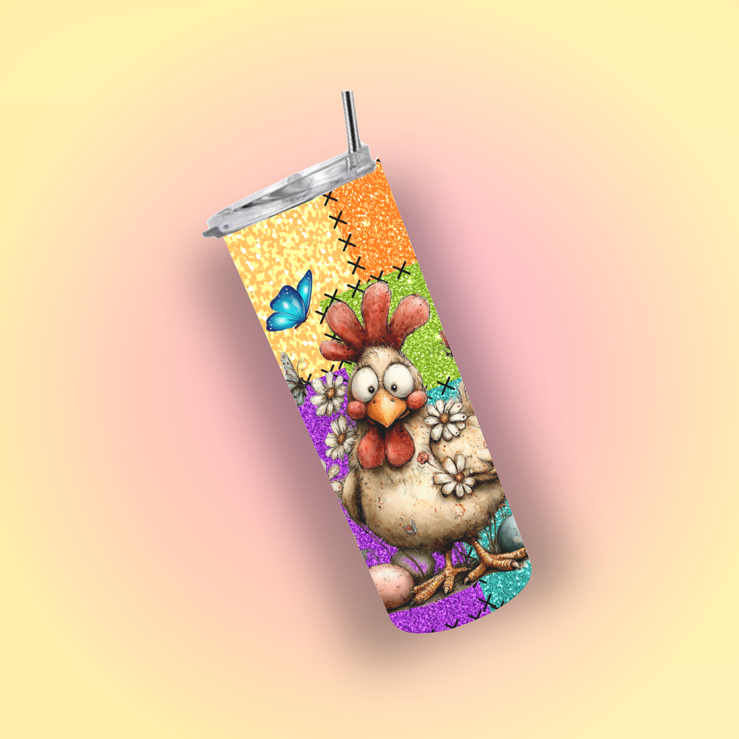 Patchwork Whimsical Chicken Tumbler Wrap PNG Digital File | Digital Download