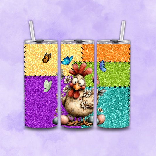 Patchwork Whimsical Chicken Tumbler Wrap PNG Digital File | Digital Download