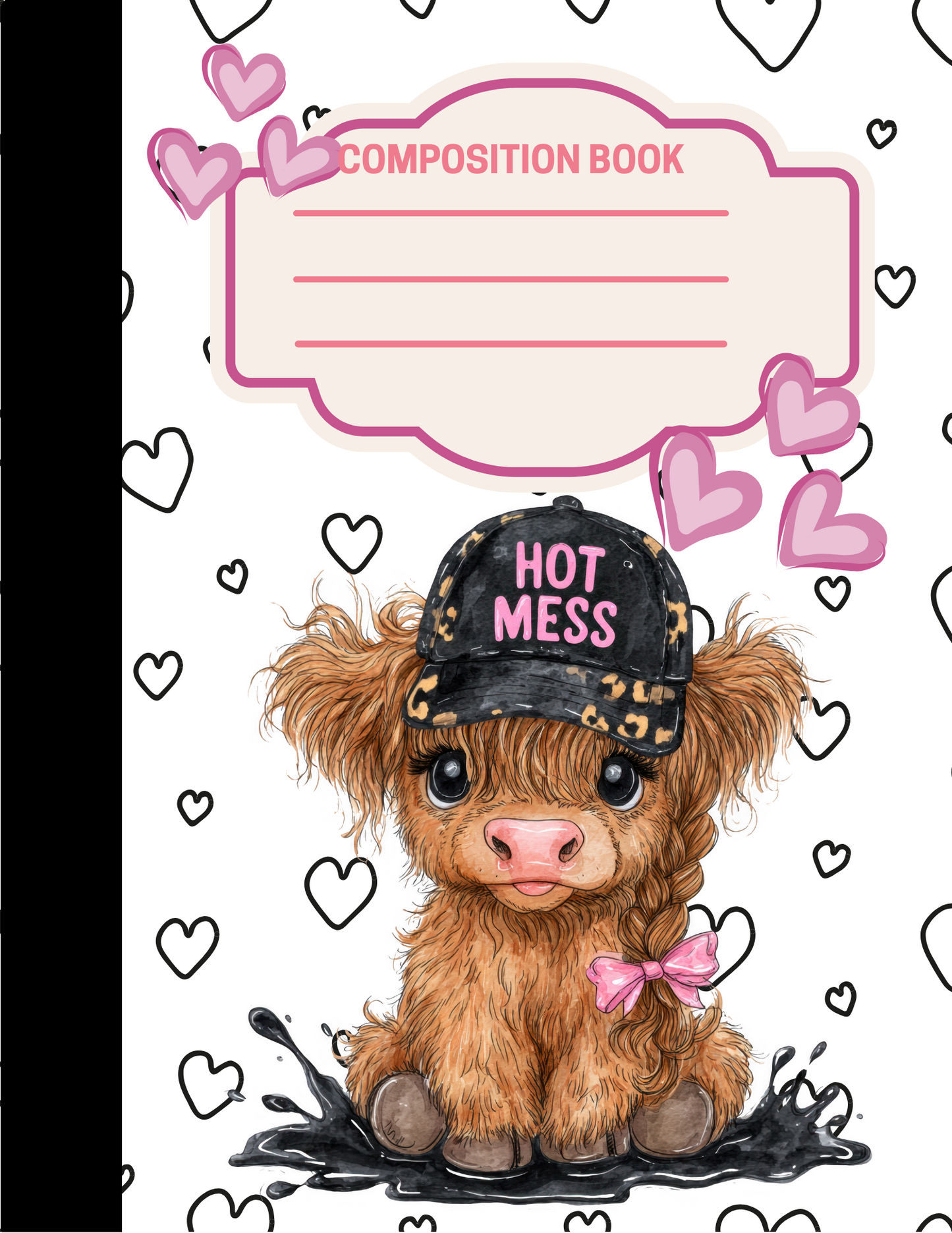 Composition Notebook Custom Pink Hot Mess Highland Cow