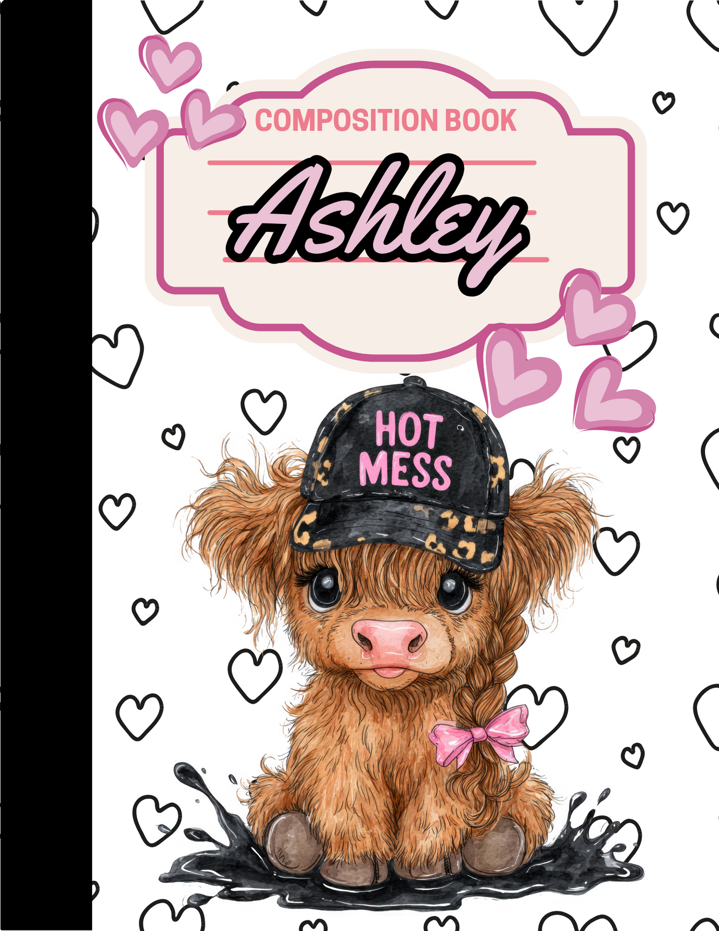 Composition Notebook Custom Pink Hot Mess Highland Cow