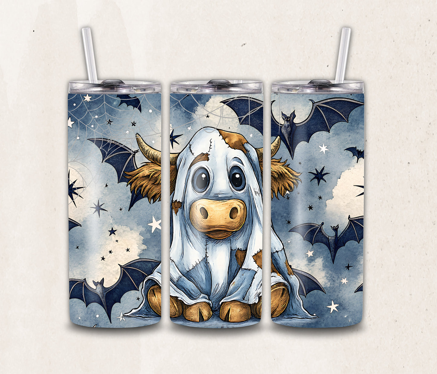 Cow Patchwork Ghost Tumbler Wrap PNG, 20oz Skinny Tumbler Sublimation Halloween Tumbler PNG, Spooky Season Tumbler Digital File
