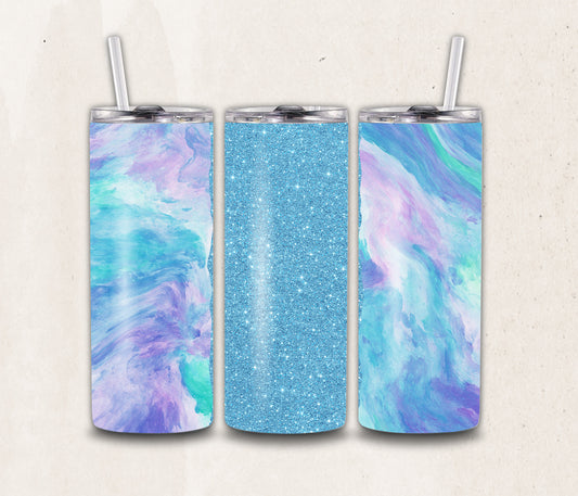Blue Marble Glitter Tumbler Wrap PNG Digital File