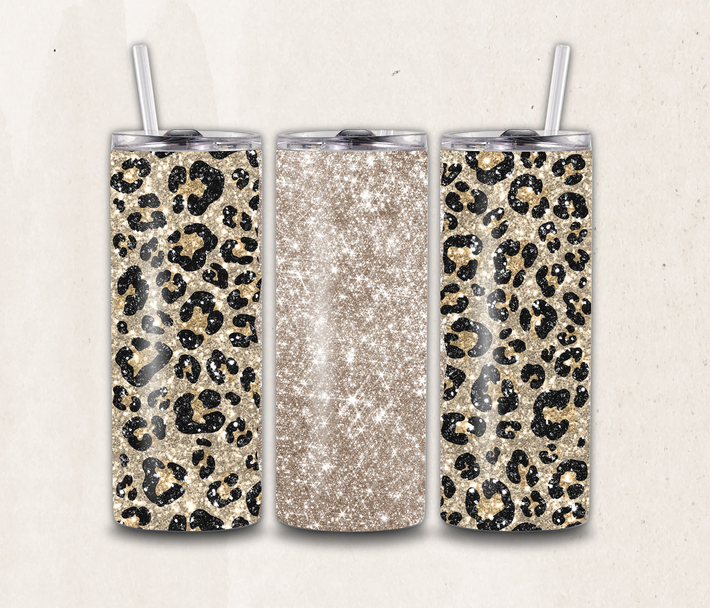 Leopard Print Tumbler Wrap PNG 20 oz Skinny Sublimation Sparkle Glitter Design Instant Digital Download