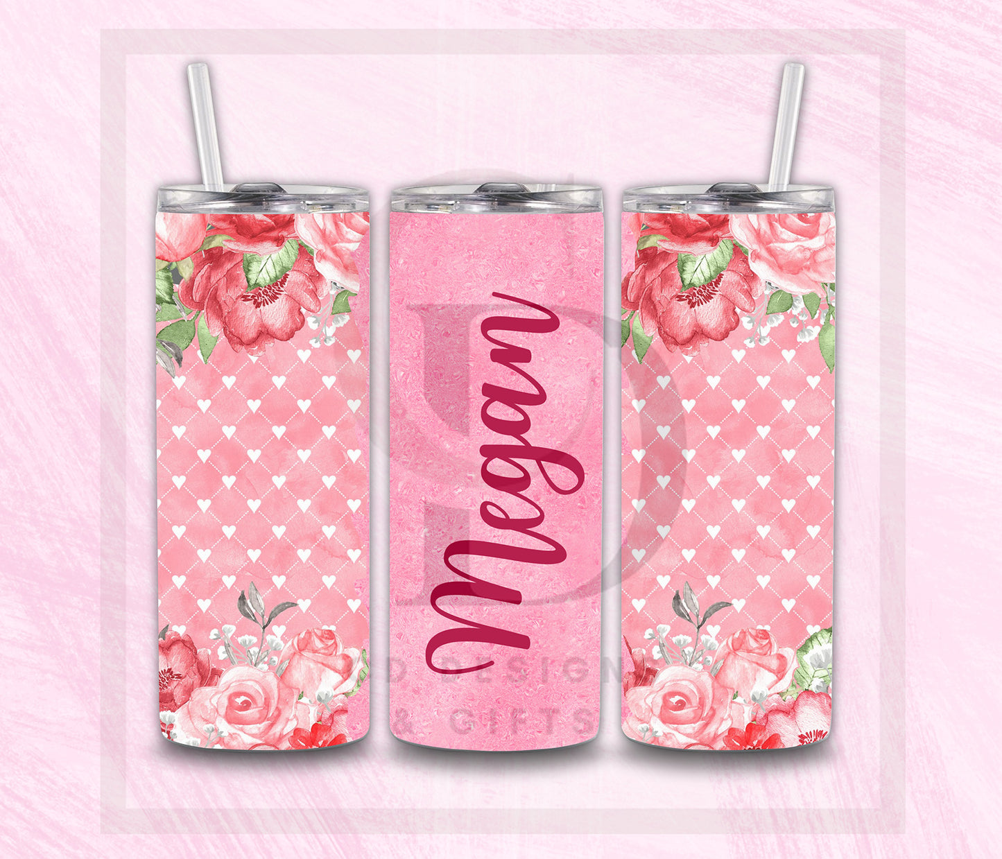 Rose Heart Pink Tumbler Wrap PNG Digital File | Digital Download