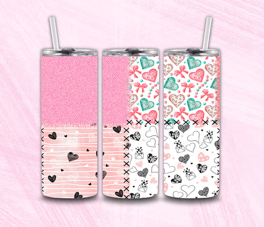 Patchwork Pink Heart Valentine Tumbler Wrap PNG Digital File | Digital Download