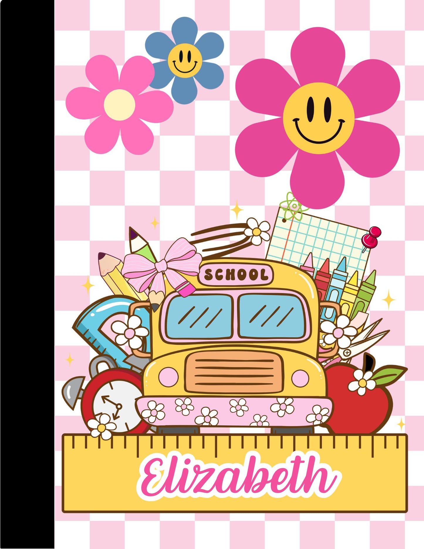 School Composition Notebook Custom Floral Schoolbus