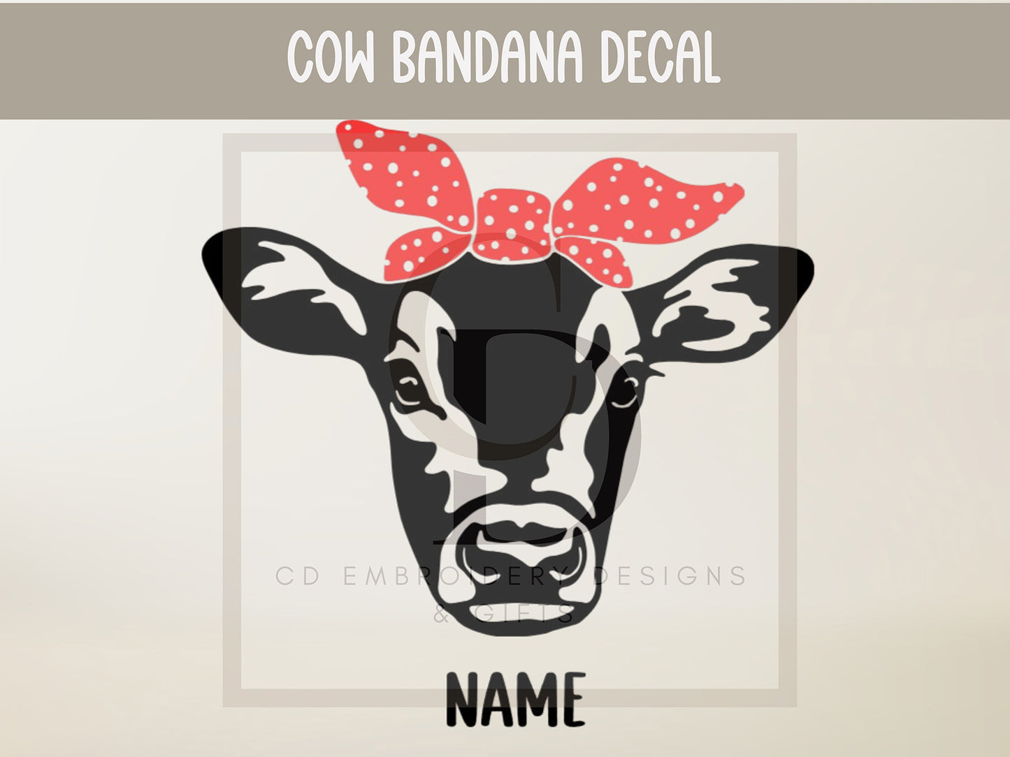 Cow Bandana Vinyl Decal  Personalized | Cow Bandana Vinyl Decal: Heifer Car Sticker, Personalized Custom Vinyl Decal