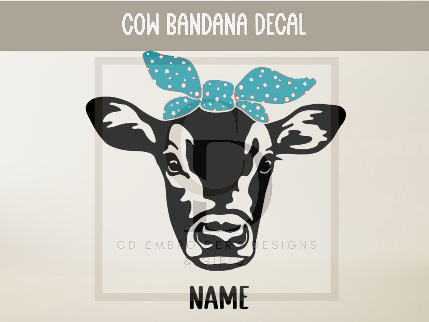 Cow Bandana Vinyl Decal  Personalized | Cow Bandana Vinyl Decal: Heifer Car Sticker, Personalized Custom Vinyl Decal