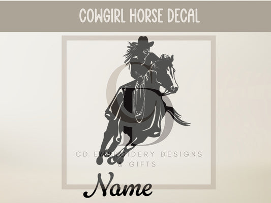 Cowgirl Horse Car Decal: Western Style Vinyl Sticker | Personalized Custom Vinyl Decal | Trailer Decal