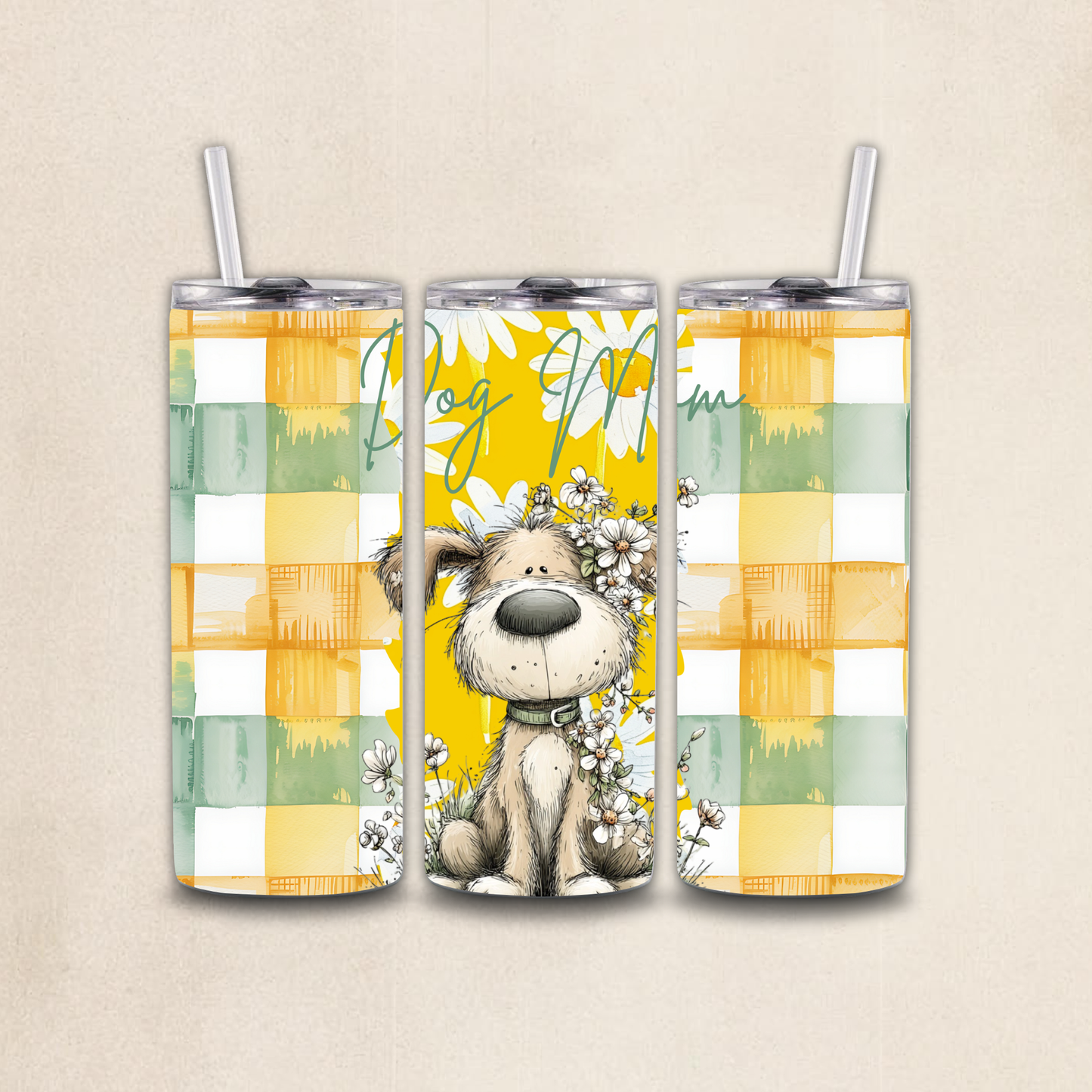 Cute Whimsical Plaid Dog Mom Tumbler Wrap PNG Digital File | Digital Download