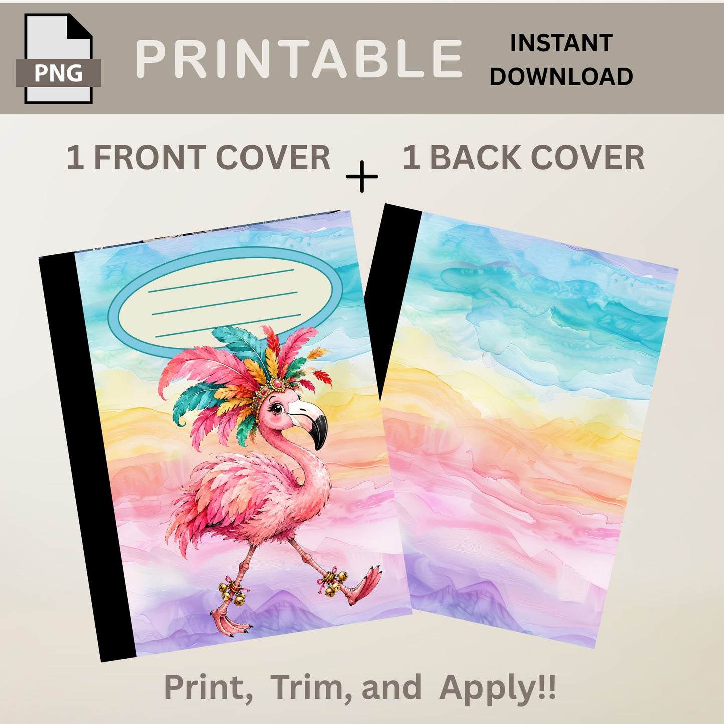 School Composition Notebook Custom Boho Flamingo PNG Digital File