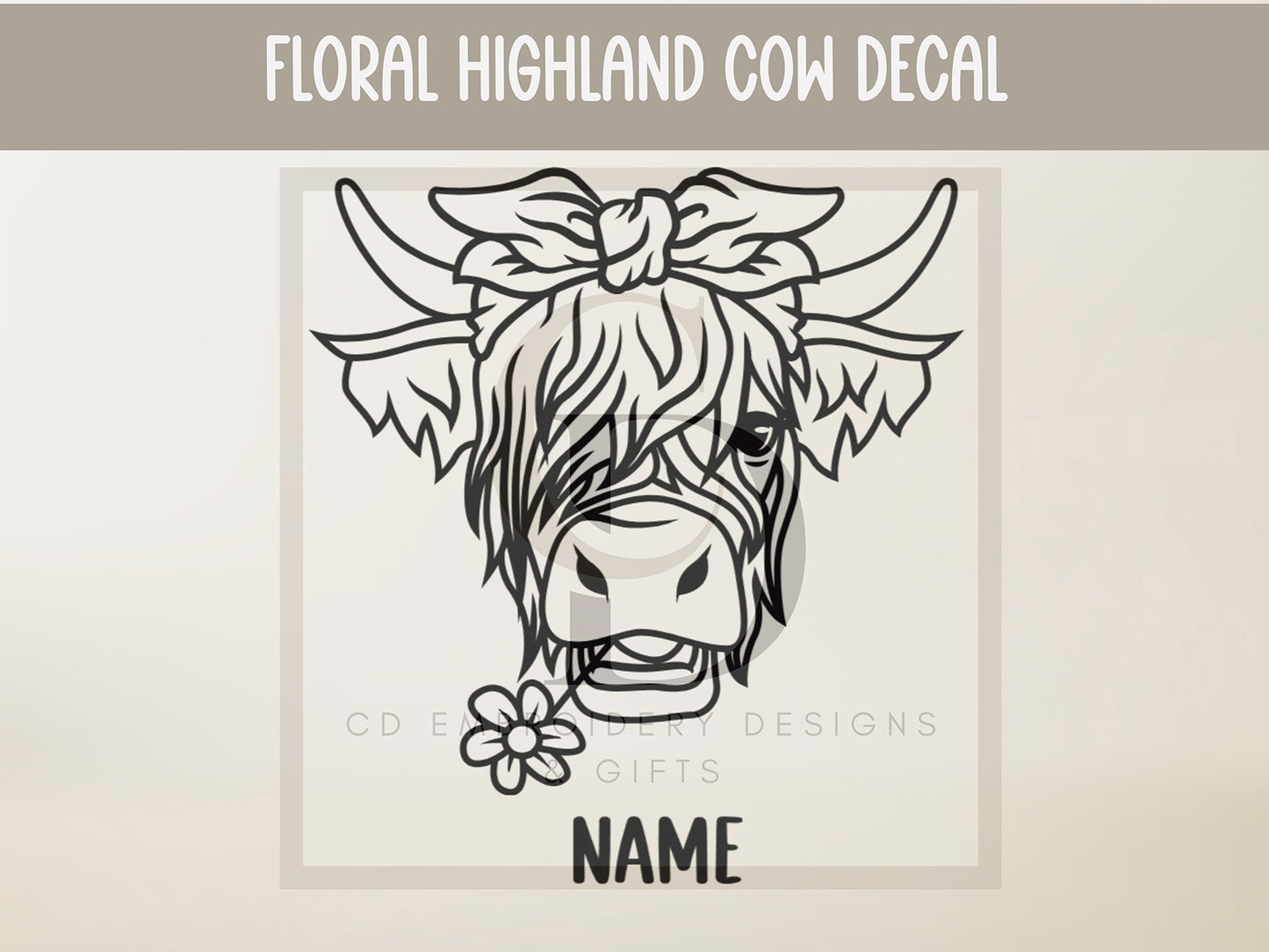 Floral Highland Cow Vinyl Decal: Highland Cow Car Decal | Heifer Vinyl Decal| Custom Personalized Vinyl Decal