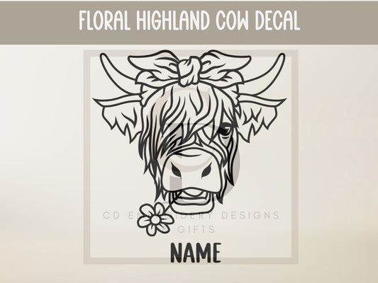 Floral Highland Cow Vinyl Decal: Highland Cow Car Decal | Heifer Vinyl Decal| Custom Personalized Vinyl Decal