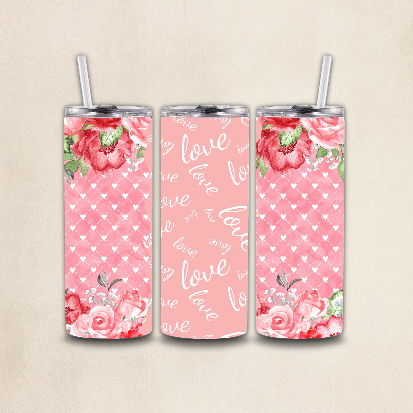 Rose Heart Pink Tumbler Wrap PNG Digital File | Digital Download