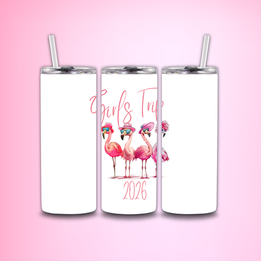 Girls Trip Fun Flamingo Pink Tumbler Wrap PNG, 20oz Skinny Tumbler Sublimation Flamingo Tumbler PNG, Girls Trip Tumbler