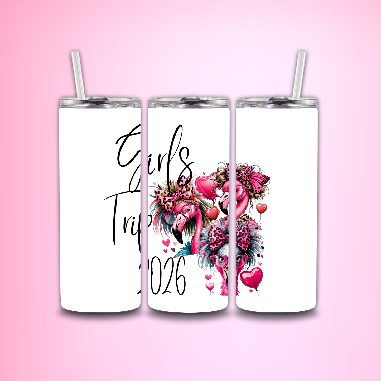 Girls Trip Leopard Bowed With Hearts Flamingo 2026 Tumbler Wrap PNG Digital File | Digital Download