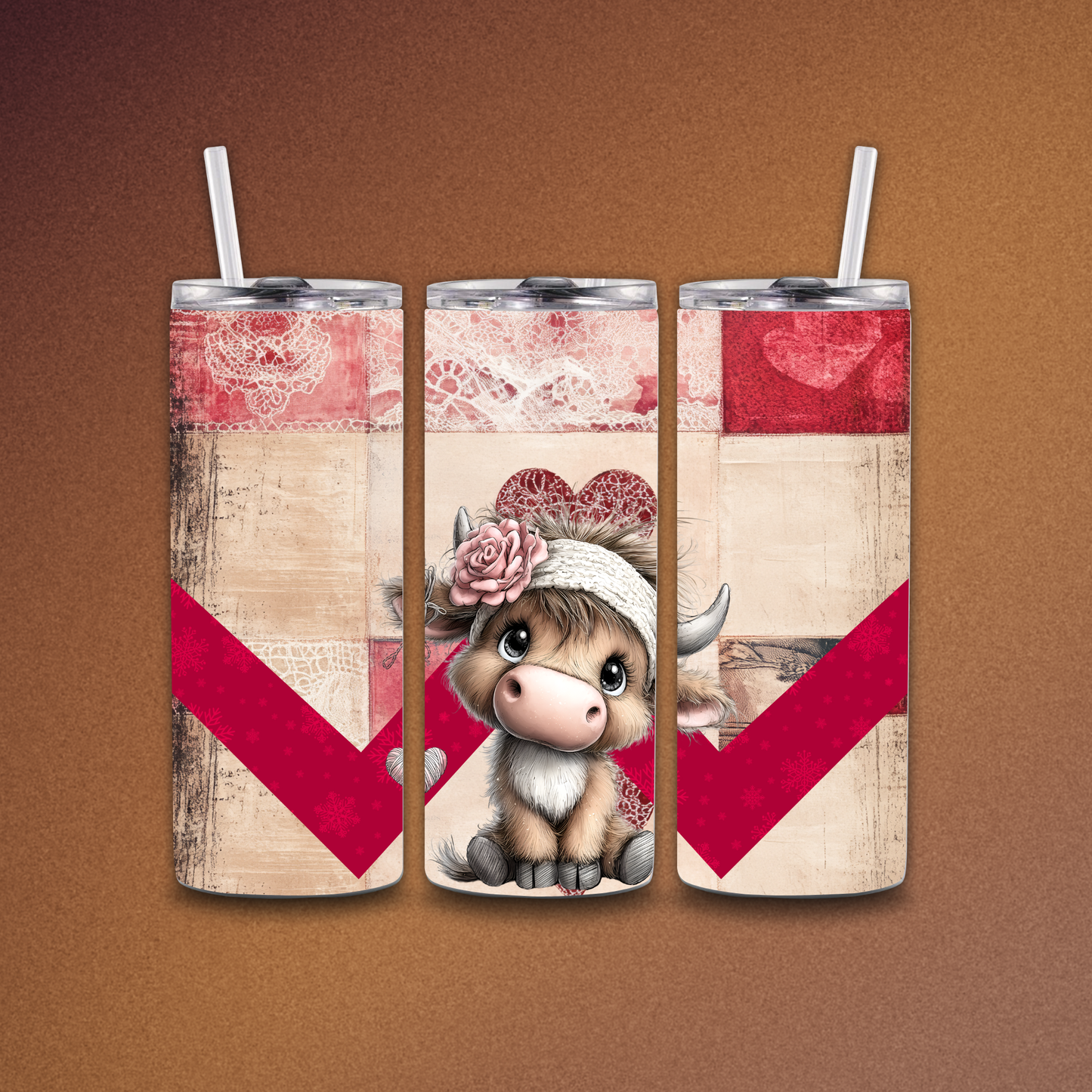 Heart Cow Whimsical Tumbler Wrap PNG Digital File | Digital Download