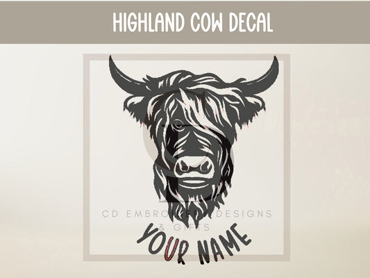 Highland Cow Vinyl Decal, Personalized | Highland Cow Decal: Farmhouse Car Decor / Custom Vinyl Decal