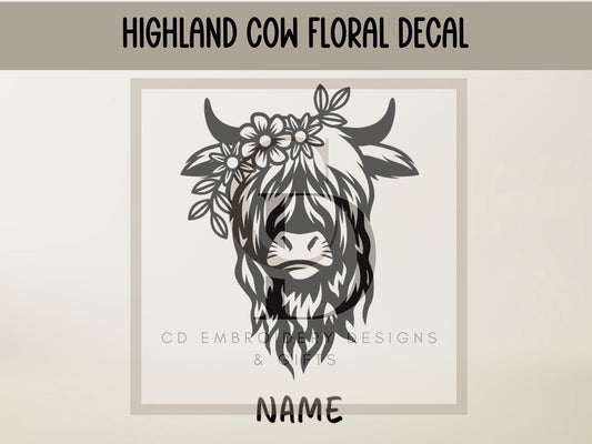 Highland Cow Floral Decal | Cow Car Decal | Heifer Decal | Custom Vinyl Decal