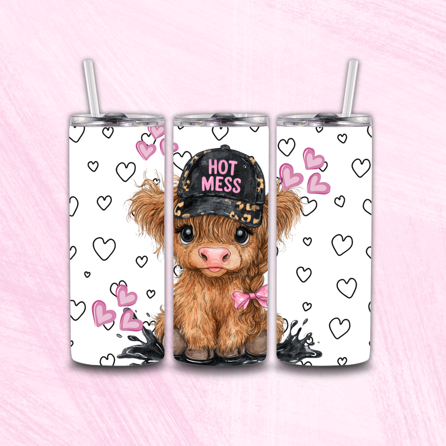 Hot Mess Heifer Heart Print Tumbler Wrap PNG Digital File | Digital Download