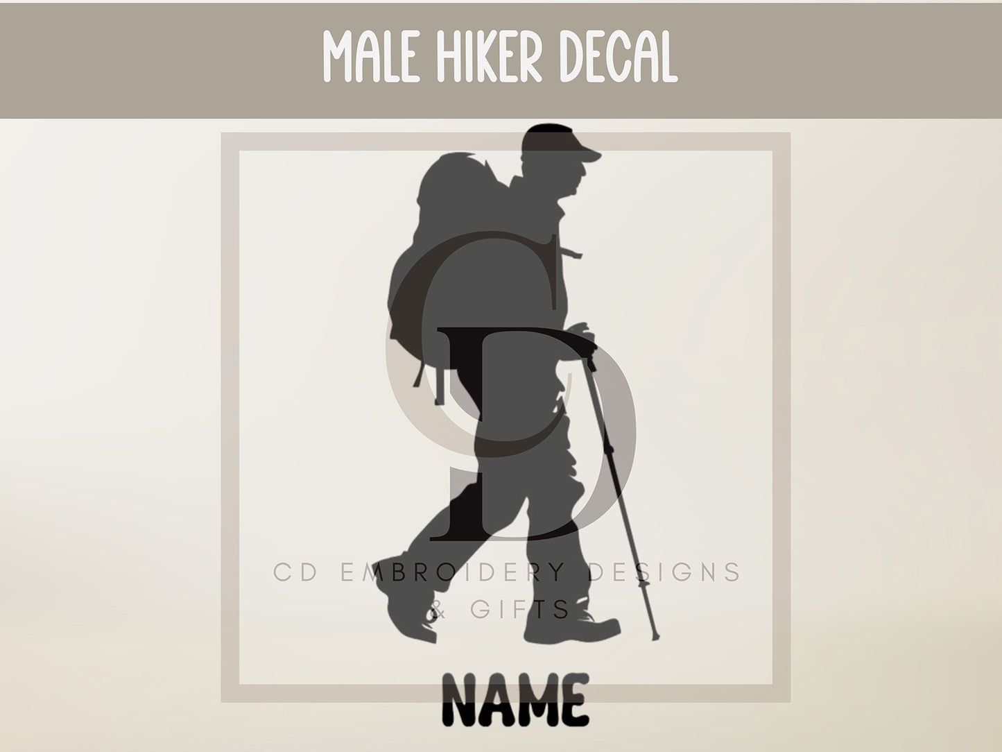 Male Hiker Custom Vinyl Personalized Car Decal, Nature lover, Mountain Climber Decal