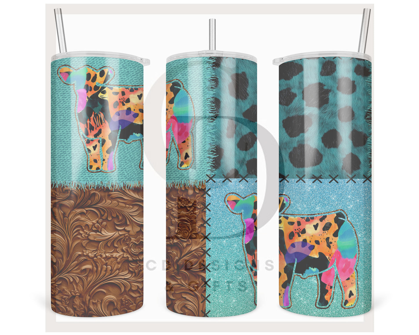 Show Cow Western Patchwork Tumbler Wrap PNG Digital File | Digital Download