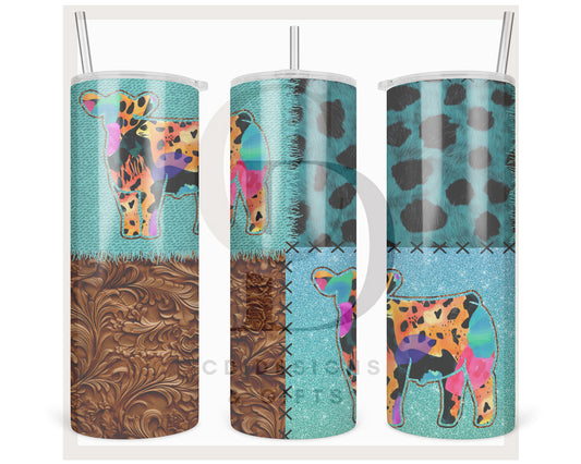 Show Cow Western Patchwork Tumbler Wrap PNG Digital File | Digital Download