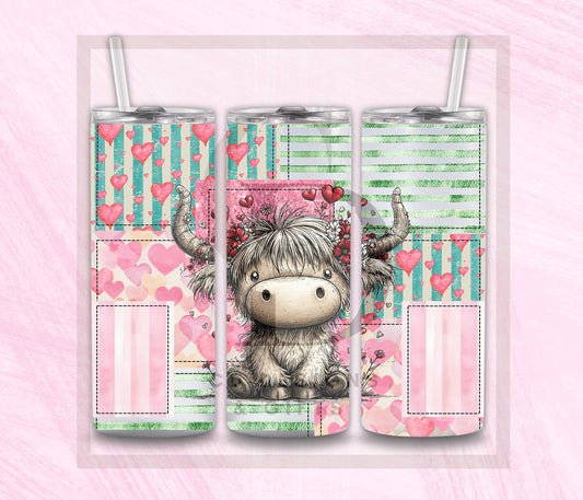 Patchwork Valentine Whimsical Cow Tumbler Wrap PNG Digital File | Digital Download