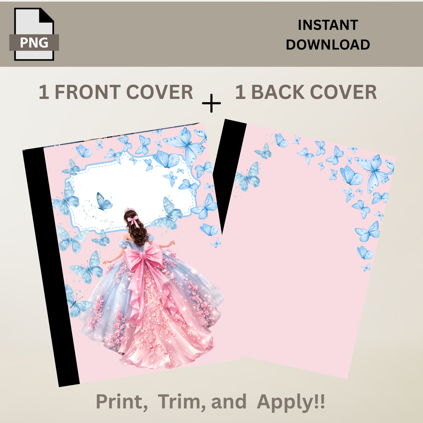 School Composition Notebook Custom Princess Quinceanera PNG Digital File