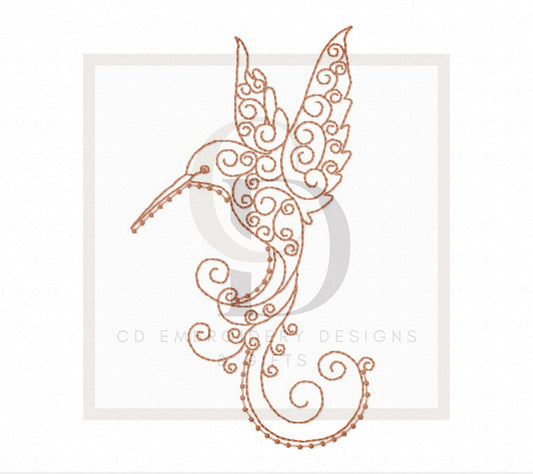 Swirly Hummingbird 2, Machine Embroidery Design