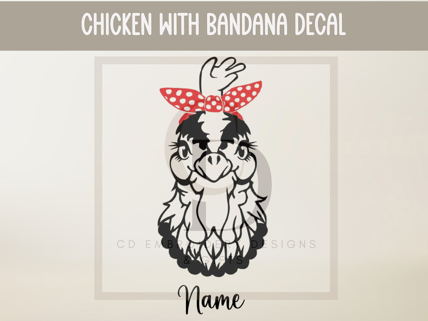 Chicken With Bandana Vinyl Personalized Decal 3 |  Chicken with Bandana Car Decal: Vinyl Rooster Sticker |Personalized Custom Vinyl Decal