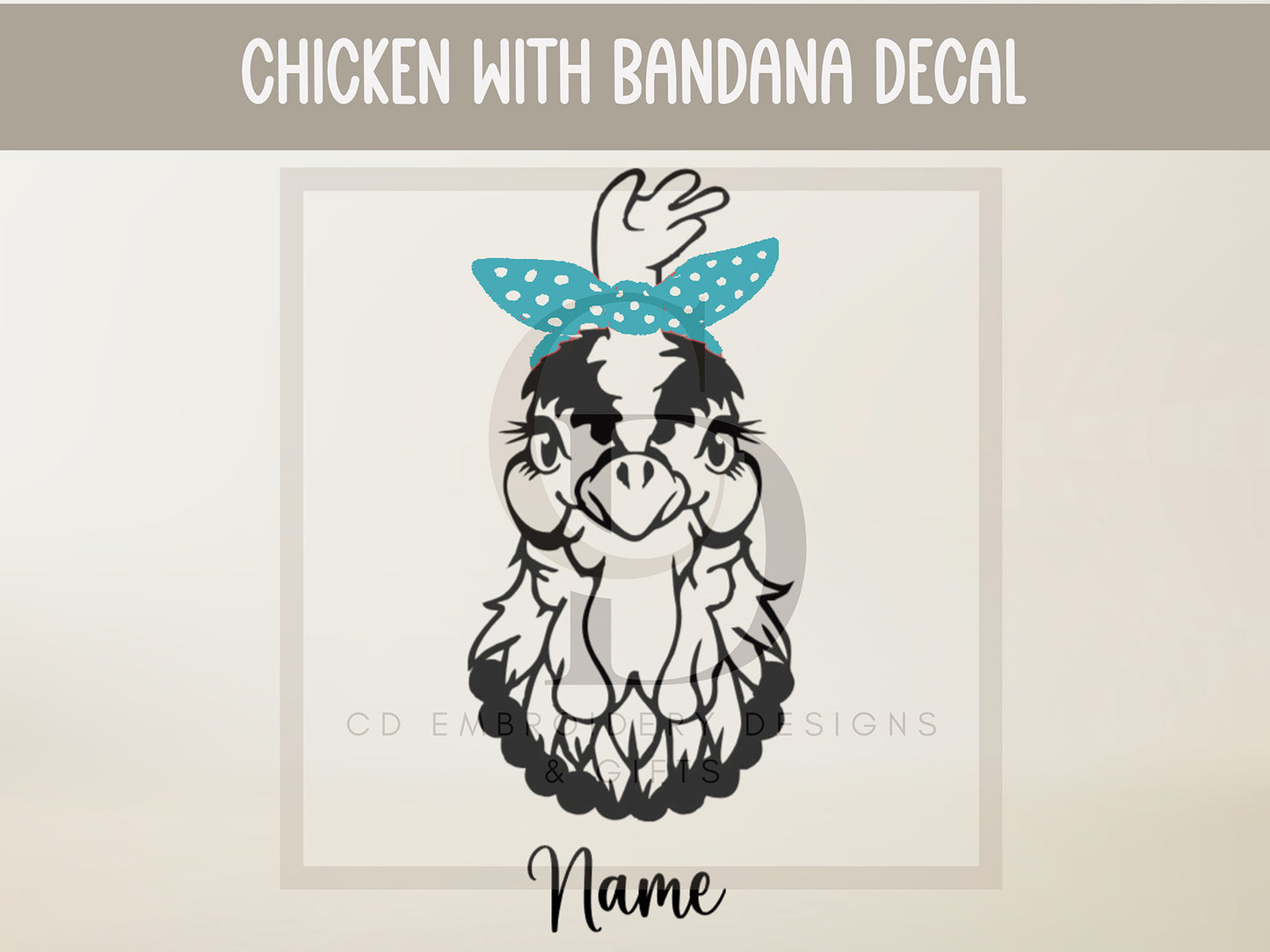 Chicken With Bandana Vinyl Personalized Decal 3 |  Chicken with Bandana Car Decal: Vinyl Rooster Sticker |Personalized Custom Vinyl Decal
