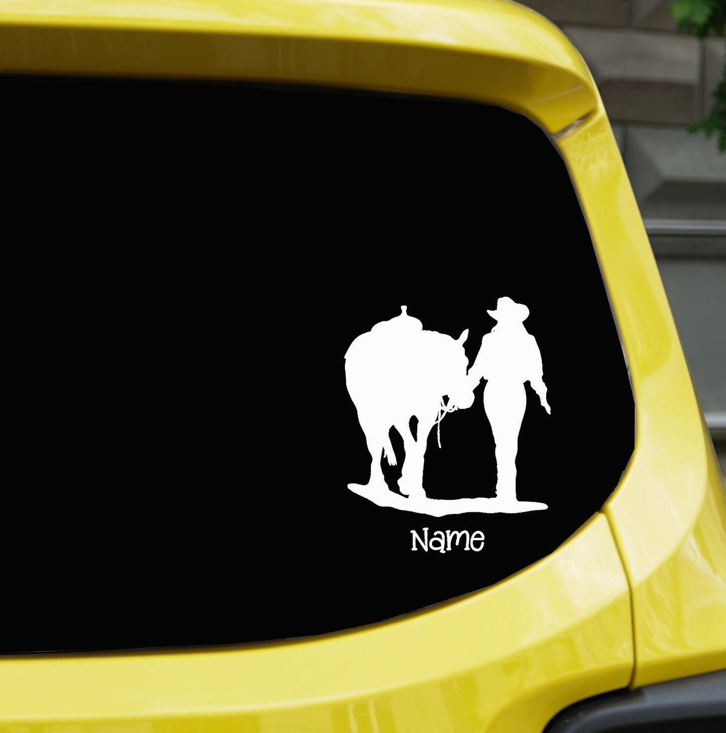 Cow Girl Walking Horse Vinyl Decal, Personalized  Cowgirl and Horse Car Decal: Equestrian Western Style Custom Vinyl Decal | Trailer Decal