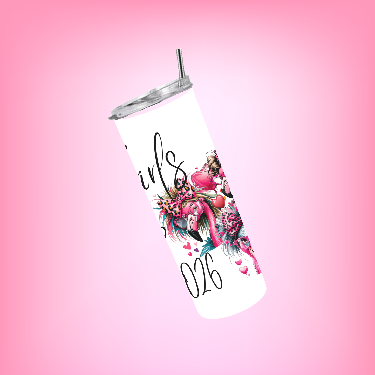 Girls Trip Leopard Bowed With Hearts Flamingo 2026 Tumbler Wrap PNG Digital File | Digital Download