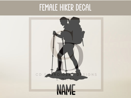 Female Hiker Custom Vinyl Personalized Decal | Female Hiker Vinyl Decal: Custom Car Decal | Personalized Custom Vinyl Decal