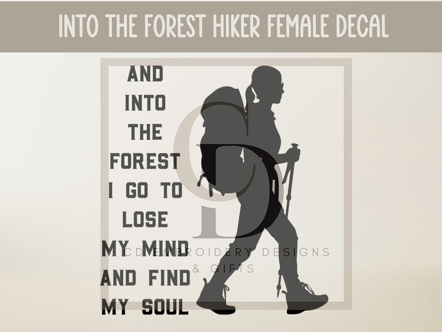 Female Hiker Into The Forest Custom Vinyl Decal | Female Hiker Decal | Custom Car Decal | Personalized Decal