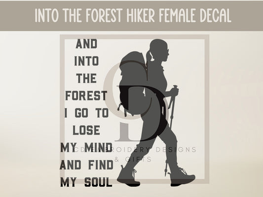 Female Hiker Into The Forest Custom Vinyl Decal | Female Hiker Decal | Custom Car Decal | Personalized Decal