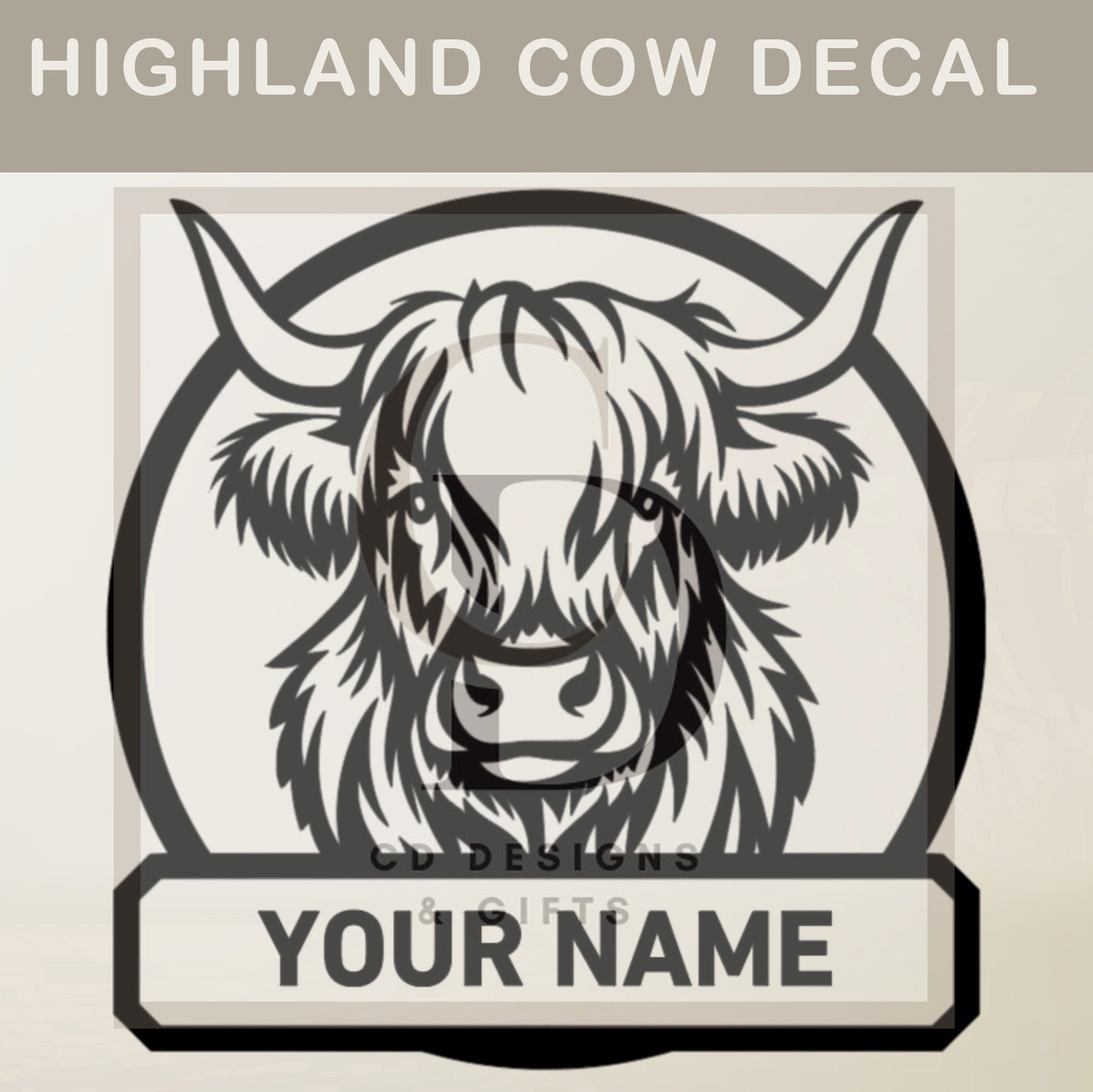 Highland Cow Name Decal: Farmhouse Car Decor / Custom Vinyl Decal