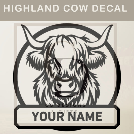 Highland Cow Name Decal: Farmhouse Car Decor / Custom Vinyl Decal