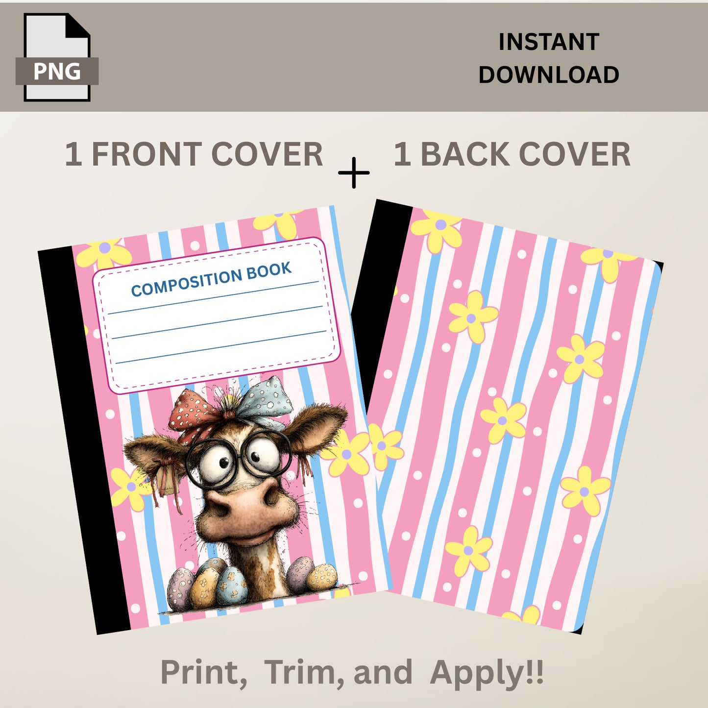 School Composition Notebook Custom Cute Whimsical Giraffe PNG Digital File