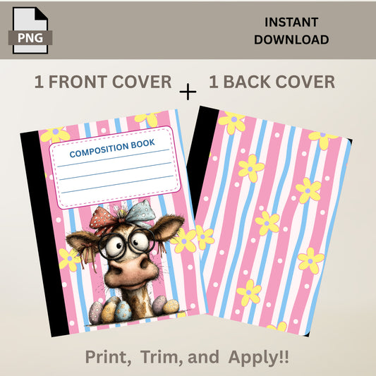School Composition Notebook Custom Cute Whimsical Giraffe PNG Digital File